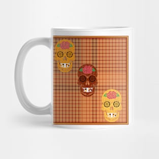 Halloween Sugar Skulls On Autumn Plaid Mug